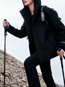 Women's Waterproof Windproof Hooded Windbreaker - Lightweight And Loose-Fitting Jacket With Pockets, Suitable For Everyday And Outdoor Wear. - 黑色 - 查看 3