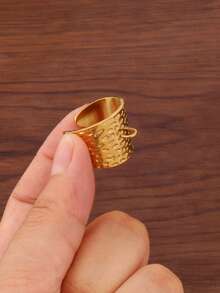 2 piezas/lote Anillos con forma de estrella de mar y corazón chapados en oro de 18K PVD, accesorios de acero inoxidable ajustables, base de anillo abierto geométrico de cadena ancha para hacer joyas DIY - Anillo DIY - Ver 4