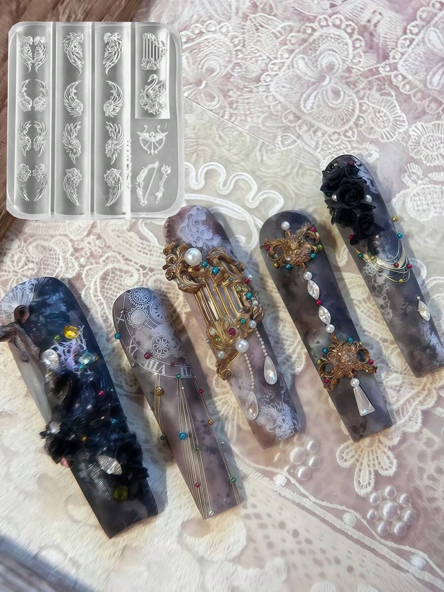 Molde de silicona 3D para decoración de uñas con arco y flecha de plumas de Cupido