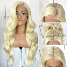 13x4 Lace Front Wig, Pre-Plucked, Synthetic Long Wavy Lace Front Wig, 613 Blonde Wavy Wig, Natural Hairline, Women Wig, Suitable For Holidays, Christmas, Daily Parties, Etc. - Beige - View 2