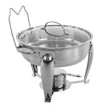 DONSU Runder 4-Liter-Chafing-Dish-Buffetwärmer aus Edelstahl mit Glasdeckel, Brennstoffhalter, Abtropfschale und abnehmbaren Pfannen