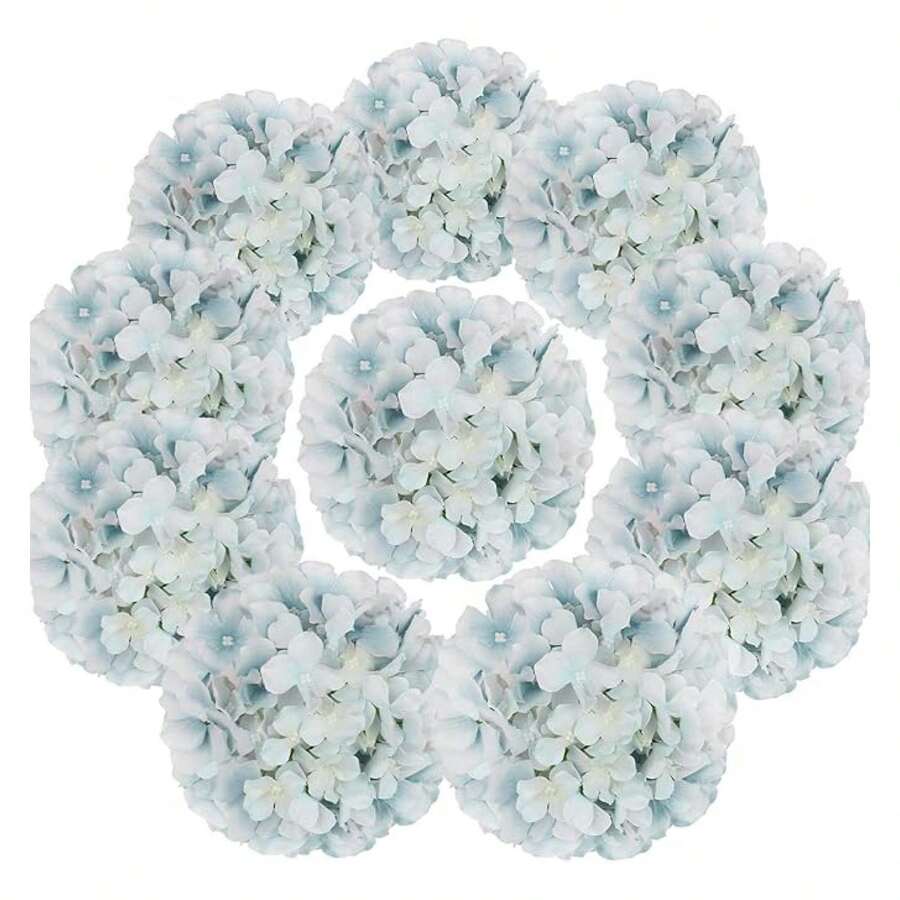 Flojery Silk Hydrangea Heads Artificial Flowers Heads With Stms For Home Wedding Dr,Pack Of 10 Lake Blue - 多色181 - 查看 1