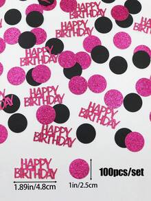 Bộ 100 miếng chữ Happy Birthday lấp lánh màu hồng đậm, chấm bi đen và hồng đậm dùng để trang trí bàn tiệc sinh nhật - Màu Hồng Tươi - Xem 3
