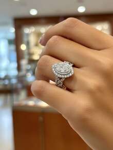 1枚925纯银情侣戒指 - 轻盈奢华闪亮几何设计，时尚日常配饰，送给女性朋友的完美礼物 - 銀色 - 查看 7