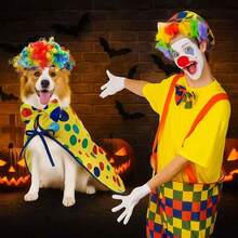 3pcs Clown Dog Costume Set, Including Clown Bow Tie, Dog Wig And Dog Cape, Suitable For Dog/Cat Halloween Costume Party Accessories - Multicolor - View 7