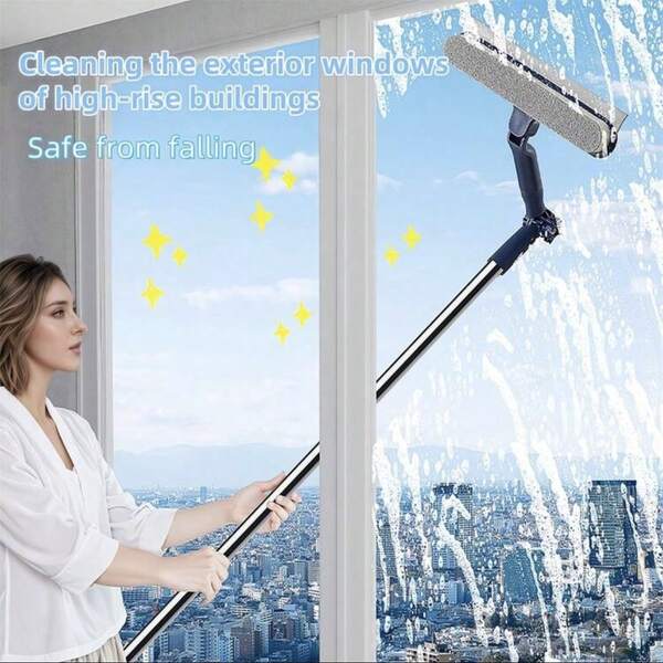قطعة واحدة من قضيب التمديد ذو الاستخدامين لتنظيف الزجاج، بطول 119.99 سم، رأس فرشاة قابل للتعديل، تنظيف نوافذ احترافي من الأرضيات إلى السقوف، سهل الاستخدام، مناسب للاستخدام الداخلي/الخارجي، زجاج الأرضيات وما إلى ذلك، مصنوع من مواد بلاستيكية، لا يحتاج إلى كهرباء