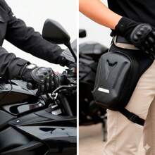 Kit Of 2 Full Finger Gloves With Tactical Protection For Motorcyclists, Bikers, Delivery Drivers, Cycling, Biking, And Motorcycles + Reinforced Leg Pouch/Crossbody Bag/Thigh Bag With Multi-Purpose Pockets - 黑色 - 查看 1