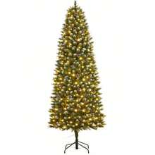 2.7 m Verde Árbol de Navidad Artificial Delgado Iluminado con Soporte Metálico para Decoración Navideña de Casa Fiesta Oficina - Verde - Ver 7