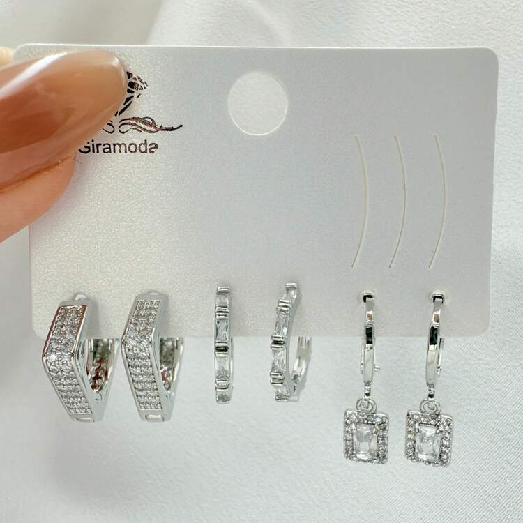 Necklace With 3 Pairs Of Women's Earrings Plated In 18K Gold And 925 Silver With Heart Design, Hoop And Colorful Cubic Zirconia - Modern And Elegant Style - B149. - Añade 1