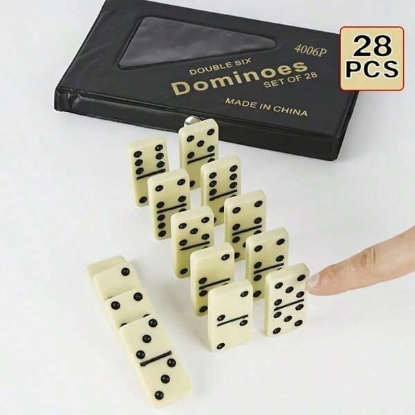 28pcs Double Six Dominoes In PVC Box, Ivory Color Dominoes