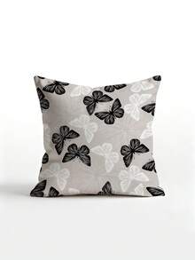 1pc Velvet Pillow Cover (Pillow Insert Not Included), Leaf Print, Suitable For Sofa, Bed, Car Seat, Window Seat, Loveseat, Living Room, Bedroom, Floor, Bench, Office, Cafe Etc. For Autumn Home Decor. Soft Fabric, Hidden Zipper, All Season Use. Pillow Cover (Pillow Insert Not Included), Machine Washable. - Black and White - View 5