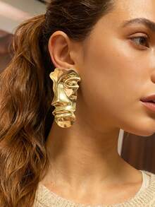 1 Set Exaggerated Alloy Abstract Face & Feature Portrait Earrings & Ring, Fashionable Accessories For Women