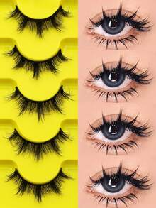 6 Pairs Volume Cat Eye Artificial Mink False Eyelashes Manga Fake Eyelashes Natural Fluffy Faux Eyelashes Cross Wispy Dramatic Volume Lashes Extension For Natural Look - Black - View 6