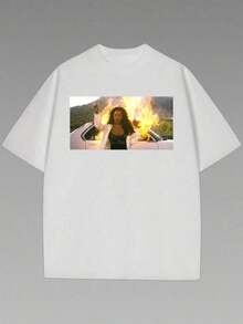 Angela Bassett Waiting To Exhale Outdoor Casual T-Shirt, Letter Print Casual Cotton T-Shirt, 1 Piece, 220g, Summer Heavy Cotton T-Shirt - 白色 - 查看 1