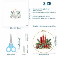 Christmas Embroidery Craft Kit - DIY Handmade Embroidery Supplies, Printed Pattern, Embroidery Floss, Needles, Complete Set For Christmas Tree Ornament, Christmas Gift