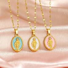 1 pezzo Elegante collana con pendente in acciaio inossidabile 18k smaltato raffigurante la Vergine Maria, adatta per uso quotidiano, feste, festival, stile religioso, regalo per amici, famiglia, coppie, donne