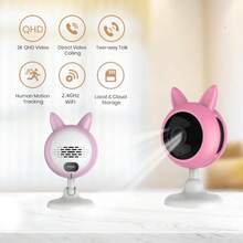 4MP HD Fotocamera con design carino di coniglio, audio bidirezionale, rilevamento del movimento, riconoscimento delle scene AI, WiFi 2.4GHz, adatta per la domestica, monitoraggio dello smartphone, fotocamera per animali domestici (fotocamera per gatti/cani) con video e audio, telecamera di sorveglianza - Rosa - Visualizzare 1