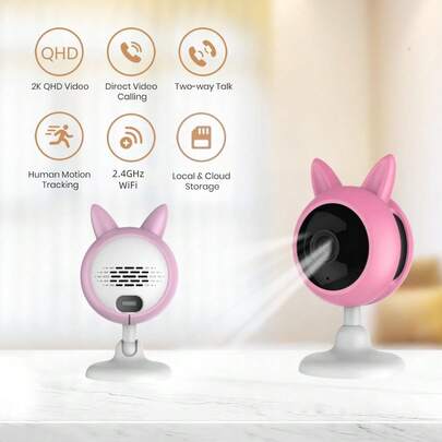 4MP HD Cute Rabbit Design Camera, Two-Way Audio, Motion Detection, AI Scene Recognition, 2.4GHz WiFi, Suitable For Home Security, Smartphone Monitoring, Pet Camera (Cat/Dog Camera) With Video & Audio, Nanny Camera