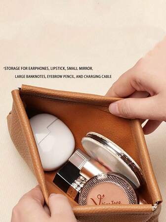 Bolsa de almacenamiento retro de material de PU con patrón de lichi que se cierra automáticamente, cartera para billetes grandes y monedas pequeñas, monedero, bolsa para gafas, bolsa para gafas de sol, bolsa para cables de datos y teléfonos móviles, cartera de cuero suave para efectivo, embrague manual simple para tarjetas de visita y bolsa de almacenamiento grande para artículos varios