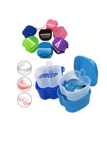 1Pc False Teeth Case Dental Retainer Denture Bath Box Mouth Guard Orthodontic Cleaning Artificial Tooth Holder Oral Hygiene Supplies False Teeth Storage Box With Hanging Net Container - Multicolor - View 2