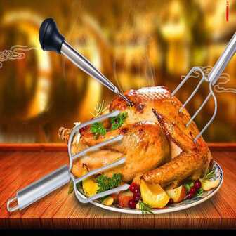 Stainless Steel Turkey Fork Set Of 2.- Transfer Chicken Or Ham Poultry Li*Ers Easily, Four * Mea*Ork, Professional Carving Roaster Poultry Forks
