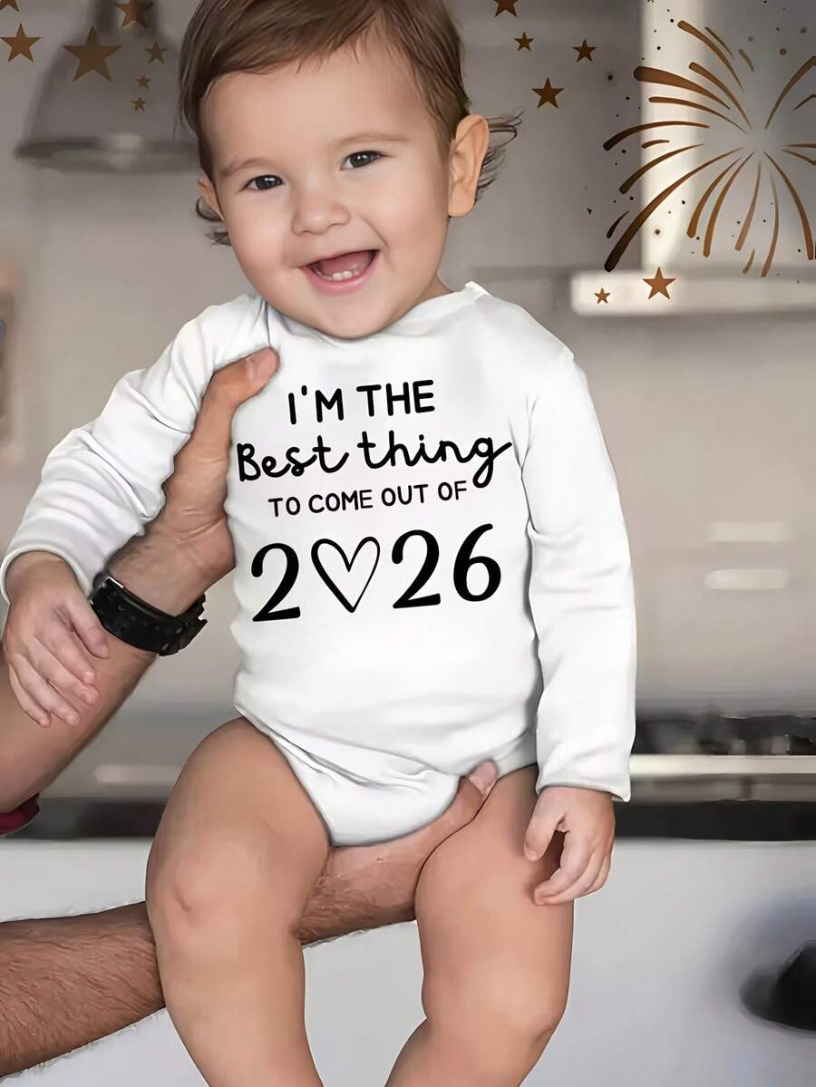 Baby 2026 Outfit - "I'm The Best Thing To Come Out Of 2026" White Short-Sleeve Bodysuit With Number 26 Print, First Year Milestone Romper, Pregnancy Announcement Gift For 2026 Birth Year, Perfect For, Mummy To Be Gifts, Bebe, New Born, Mum To Be, Papa E Hija, My First Christmas, Pregnancy Gifts, First Christmas, Mum And Dad To Be Gifts, Little Brother, New Born Clothes - 白色 - 查看 1