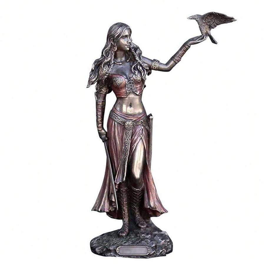 Morrigan The Celtic Goddess Of Battle With Crow & Sword Statue Antique Bronze Finish Statue Resin Sculpture Art Garden Ornament Home Decor - 銅色 - 查看 1