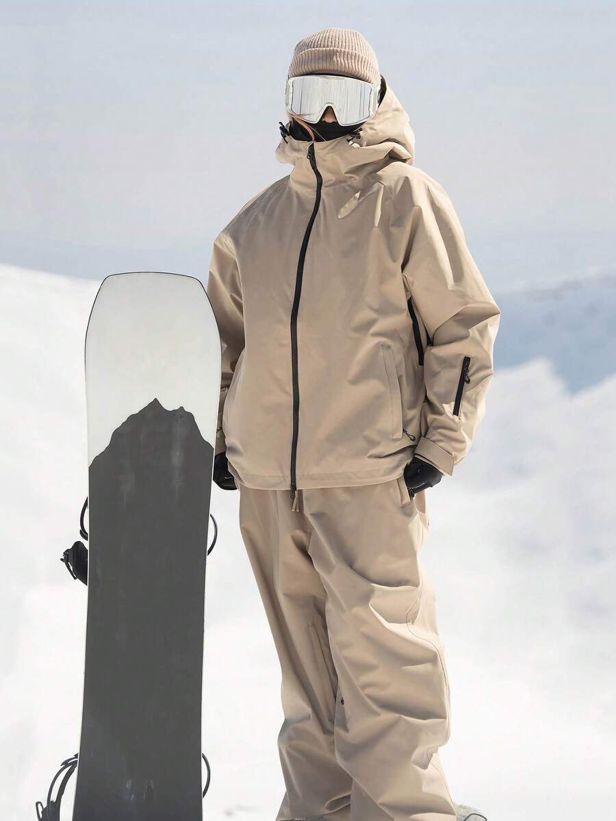 一件男女通用滑雪服/外套，女士冬季连帽登山服，带透气腋下拉链和防丢拉链口袋，男士单板滑雪户外外套，适合户外活动和冬季滑雪，结构加固，功能性滑雪装备，耐用雪地装备，女士滑雪服