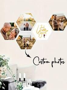 4pcs/5pcs/6pcs/8pcs/9pcs/10pcs Personalized Vintage Style Custom Hexagonal Photo Printed Hexagonal Wooden Boards, Available In Both Color And Black And White, Are Perfect For Living Rooms, Bedrooms, Offices, Weddings, Graduations And Travel Memories - Easy-To-Install Fashionable Photo Frame Artworks, Memory Wall Art - No Power Required, Unique Creative Gifts, Indoor Decoration Souvenirs - Black - View 7