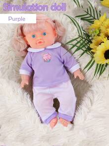 26厘米逼真娃娃，会小便、喝水、发出4种声音，配有奶瓶和安抚奶嘴，粉色小床，连衣裙图案随机发送，是送给女孩的过家家礼物。 - 紫色(衣服印刷隨機髮) - 查看 14