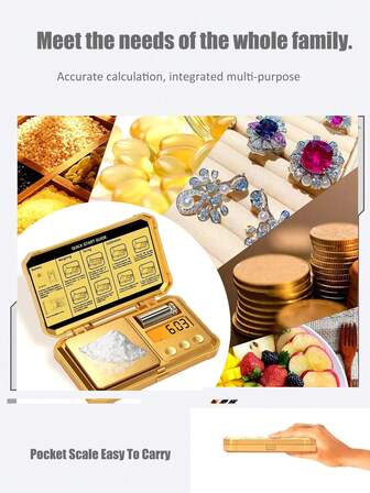  200克/0.01克精密便携式电子秤，一键去皮功能，多单位转换 - 精准口袋秤，方便携带，适用于珠宝、钻石和黄金 - 加固耐用材质，带保护盖保护秤面，电池供电（不含电池）