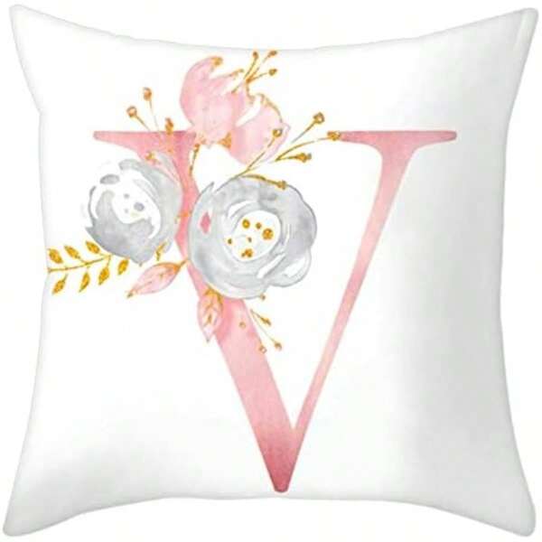 Eanpet Throw Pillow Covers Alphabet Decorative Pillow Cases ABC Letter Flowers Cushion Covers 18 X 18 Inch Square Pillow Protectors For Sofa Couch Bedroom Car Chair Home Decor (E)(Pink-V)