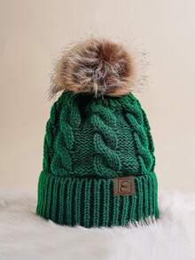 1 件男女通用 Pom Pom Y2K 风格保暖透气时尚针织帽，适合户外滑雪和冬季秋季休闲穿着 - 軍綠色 - 查看 22