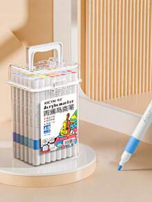 Bộ bút dạ acrylic 120 màu đựng trong hộp, dụng cụ vẽ tranh cho học sinh, đồ dùng nghệ thuật nhỏ cho trường học và văn phòng phẩm, quà tặng sinh nhật/tân niên (Thiết kế hộp ngẫu nhiên) - Nhiều màu - Xem 8