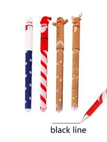 4 pezzi Nuovo set di penne gel natalizie, penne cancellabili con cappuccio a cartone animato, con impugnatura comoda e gomma incorporata, adatte per la scrittura e gli esami dei bambini