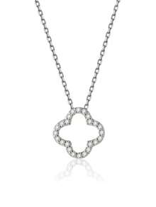 奢华优雅时尚 18k 镀金 925 纯银精美 Ewell 珠宝四叶草镂空锆石吊坠项链，女士日常佩戴