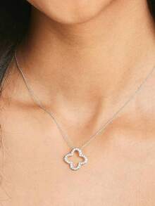 奢华优雅时尚 18k 镀金 925 纯银精美 Ewell 珠宝四叶草镂空锆石吊坠项链，女士日常佩戴