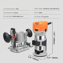 Enrutador de madera , 1.25HP 800W, herramienta combinada de enrutador de corte de madera compacto con inmersión y base fija, 30000RPM 6 velocidades variables, con capucha de polvo de pinzas de 1/4 '' y 5/16'', para corte de ranuras de carpintería - 800 W - Ver 7