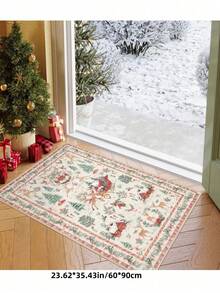 1 pezzo Tappeto beige con albero di Natale, Babbo Natale e renne, non lavabile, molto adatto per soggiorno, camera da letto, corridoio, uso interno ed esterno, facile decorazione natalizia per la casa e la stanza