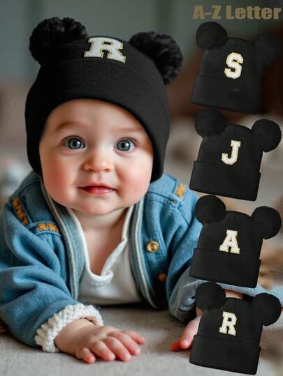 1Pc A-Z Letter Knit Newborn Baby Hat Kids Beanie Cap For Boys Girls Infant Accessories Children Hats Elastic 0-3Y Toddler Girl Boy Hat Birthday Gift For Winter Spring