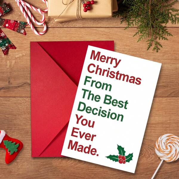 1 Set Christmas Simple Style Greeting Card, Mistletoe And Words Theme Cards, Kraft Paper Blessing Message Card, Assorted Holiday Cards, Holiday Party Favors For Loved Ones, Friends And Family, Unique Christmas Card, Perfect For Sibling Celebration, Distance Gifting & Party Hand-Delivery, Birthday Card, One Card With One Red Envelope