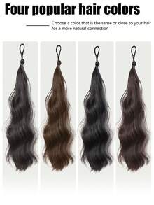 1件装合成纤维环绕式马尾发髻假发 - 20英寸凌乱卷发盘发接发，配有弹性发圈，适合女性日常佩戴