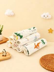 1条新生儿棉纱洗脸巾，可爱卡通婴儿口水巾，柔软舒适的婴儿面巾/手巾（图案随机） - 彩色 - 查看 4