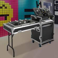 CNCEST 12U PA DJ Rack With DJ Table Top, DJ Work Table, Casters, Pro Tour Grade, Audio Rack/Road Case Vertical Rack Recording Studio Cabinet Racks For DVD Players, DJ Signal, 25.3*21.5*27.4in - Black - View 1