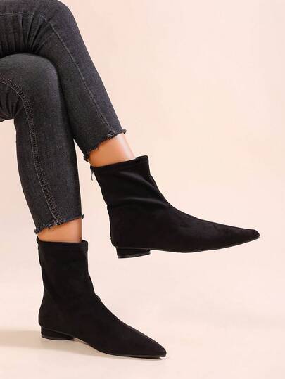 Plus Size Pointed Toe Low Block Heel Fashion Boots, 2025 Autumn/Winter New Short Buckle Chelsea Boots, Casual Short Boots, Boots