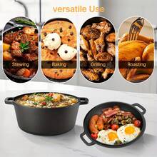 Senmeo 5 Quart Pre-Seasoned Cast Iron Dutch Oven Set - 2-In-1 Pot With Skillet Lid, Silicone Handles & Iron Stand For Home/Camping/BBQ (Black) - Black - View 5