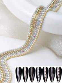 2/6pcs Metal Chain Nail Art Rhinestone Gold Silver Alloy Rivet Nail Decor Chain Nail Pendant 3D Alloy Nail Art Decoration DIY Gift For Girls Nail Jewelry Nail Supplies - Multicolor - View 3