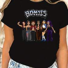 Homies Selfie T-Shirt - Fun Cartoon Design - Stylish Tee Women - Ideal Besties220g High-Quality Pure Cotton T-Shirt With Minimalist Printing, Soft And Breathable Fabric, Comfortable And Loose, Suitable For All Day Wear, Suitable For Office Casual Wear, Spring And Summer Daily Appearance, Elegant And Youthful Design Ropa De Hombre - 黑色 - 查看 6