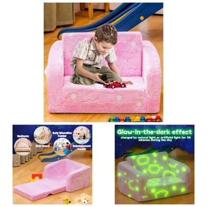 2 - In - 1 Soft Couch Fold Out, Foldable Chair, Glow In Dark Sofa Playroom, Convertible Foam And Floor Cushion And And