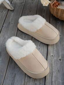 2025新款女士加厚套脚雪地靴，舒适轻便，适合约会、派对、度假等场合。时尚百搭，简约设计，室内外皆宜，居家旅行皆可穿着。舒适、自由、自信。 - 米色 - 查看 5